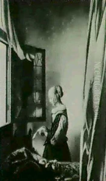 Young Woman Reading A Letter At A Window - view 1