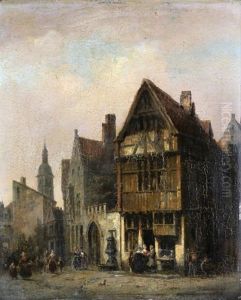 Vue D'une Ville Animee De Personnages by Ivo Ambroise Vermeersch