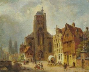 Kirchplatz Eines Alten Stadtchen Mit Staffagefiguren
