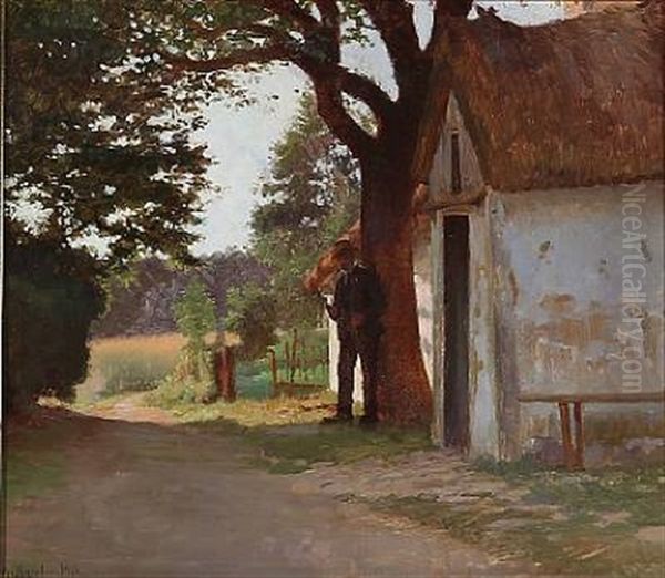 A Smoking Man At A White Farm - view 1