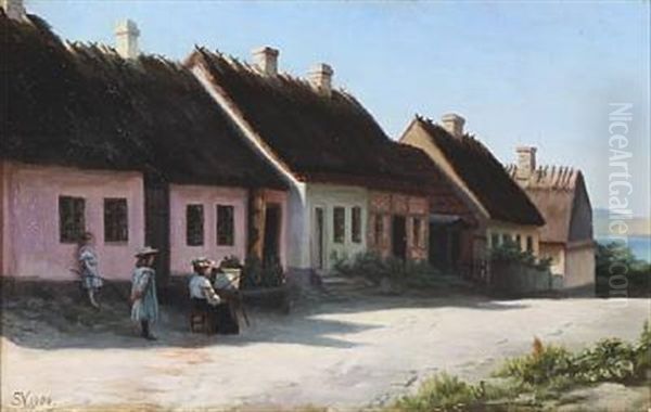 Street Scape With An Female Artist At The Easel, Presumably The Artist's Wife, Yelva Vermehren - view 1