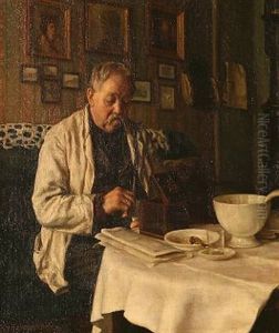 Living Room Interior With A Man Who Fills His Pipe