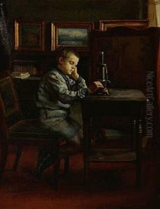 Interior With A Boy Who Plays With His Steam Engine (artist's Son?)