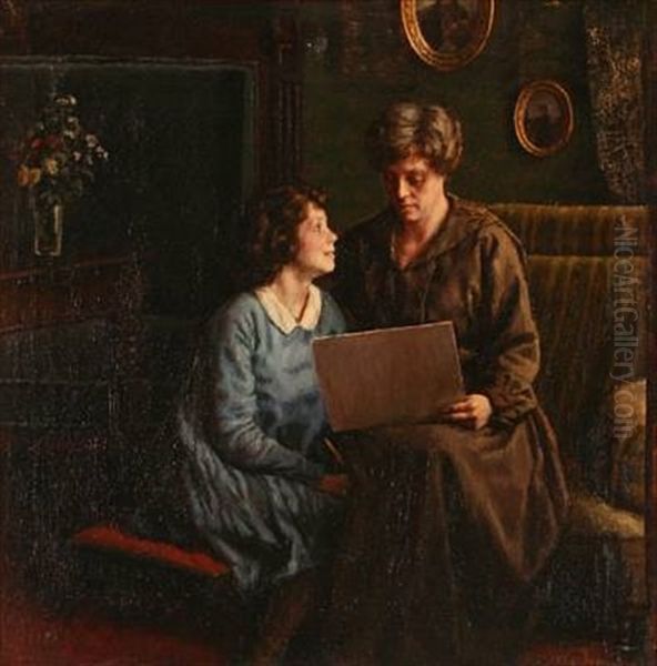Interior With A Mother Admiring Her Daughter's Drawing - view 1