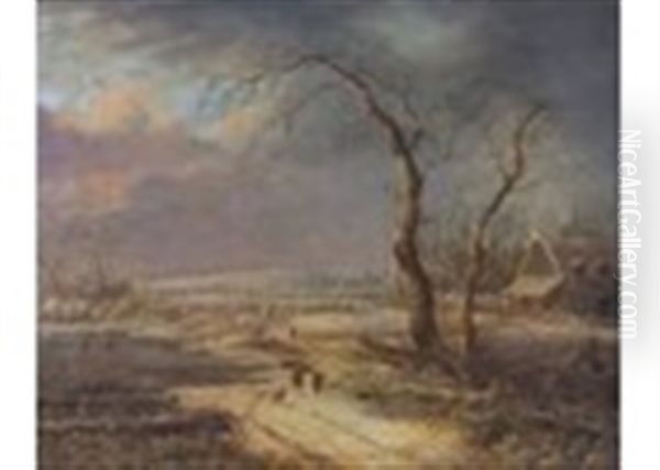 Winter Scene With Figures By A Lake - view 1