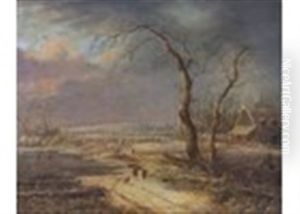 Winter Scene With Figures By A Lake by Andries Vermeulen