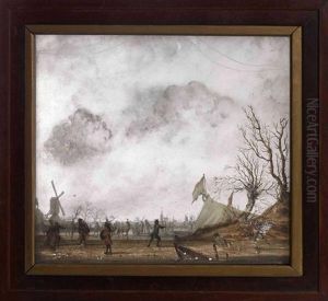Patineurs Sur Une Riviere Gelee by Andries Vermeulen