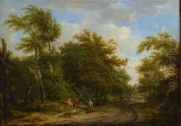 Landskap Med Figurer Vid Skogsvag - view 1