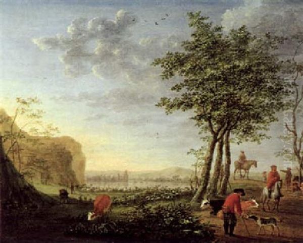 Weite Fluslandschaft Mit Reitern Und Herde - view 1