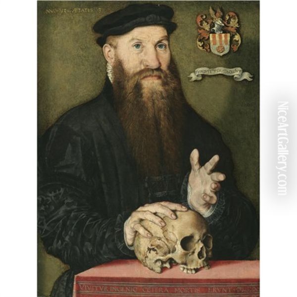 Portrait Of A Bearded Gentleman, At The Age Of 33, Wearing A Black Cloak And Hat, His Right Hand Resting On A Skull - view 1
