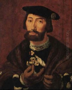 Portrait Of A Gentleman Holding A Violet And Ribbon