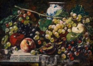 Vase Et Fruits D'ete Sur Un Entablement by Francois Vernay