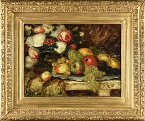 Nature Morte Aux Roses Et Fruits D'automne - view 1