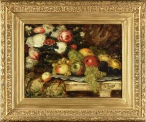 Nature Morte Aux Roses Et Fruits D'automne by Francois Vernay