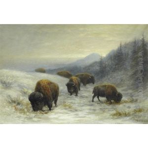 Buffalo Grazing, Winter by Frederick Arthur Verner