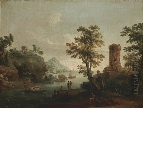 River Landscape With Figures And A Tower - view 1