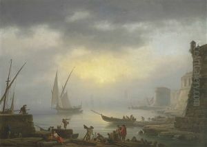 A Harbour At Sunrise by Vernet Claude Joseph
