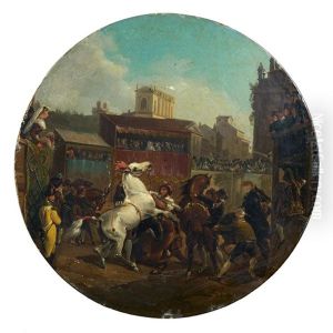 Le Depart De La Course Des Chevaux Libres A Rome by Horace Vernet