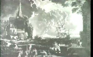 Marine Mit Dreimaster In Schwerer See Vor Sudlichem Hafen. by Jean Antoine Vernet