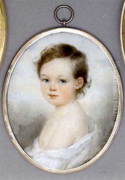 A Child, In Loose White Shift Dress, Curling Brown Hair, Sky And Cloud Background - view 1