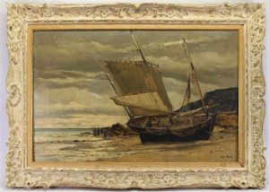 Painting Of A Beached Sailing Vessel