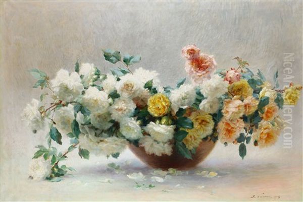 Still Life, White, Yellow And Pink Roses - view 1