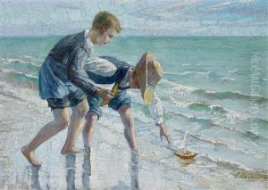 Spielende Knaben Am Strand Spielende Knaben Am Strand