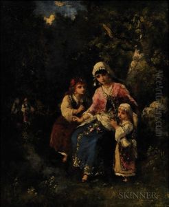 Three Girls At The Edge Of A Wood by Paul Vernon