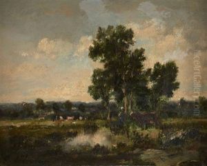 Vaches Pres D'un Etang Et Vue De L'entree D'un Village (2 Works)