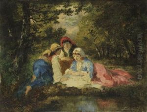 Trois Jeunes Femmes Dans Un Sous-bois by Paul Vernon
