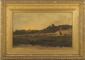 Landscape With Shepherd And Flock At Sunset by Alexandre Rene Veron