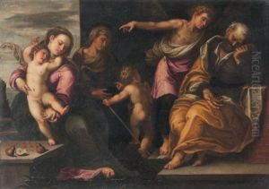 La Sainte Famille Avec Sainte Elisabeth Et Saint Jean Baptiste by Maffeo Verona