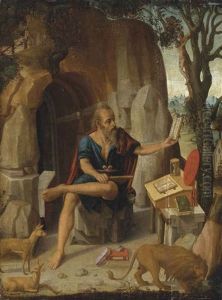 Saint Jerome Reading In The Wilderness by Michele Da Verona