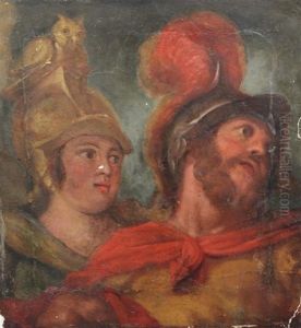 Head Study Of Classical Soldiers, One With An Owl Crested Helm, Reputedly From The Ceiling Of Windsor Castle
