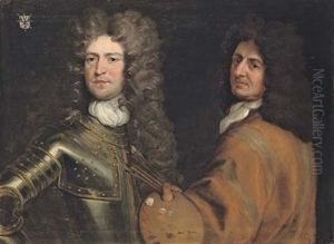 Double Portrait Of The Artist In A Buff Coat, With A Palette And Brushes In His Left Hand, With Brigadier-general Robert Killigrew, In Armour by Antonio Verrio