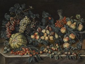 Still Life With Grapes, Melon, Peaches, Apricots, Prunes, Strawberry Trees And Berries by Agostino Verrocchi