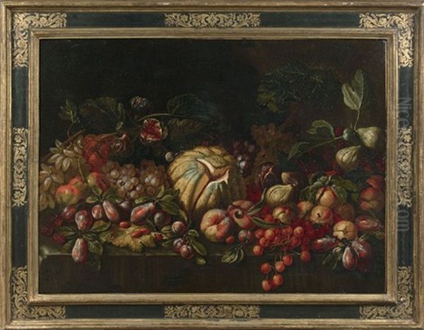 Melon, Peches Et Raisins Sur Un Entablement Et Composition Aux Melons, Pasteques, Figues Et Raisins (pair) - view 1