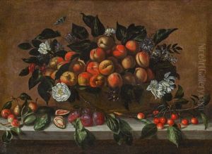 Stillleben Mit Fruchtekorb Und Blumen by Agostino Verrocchi