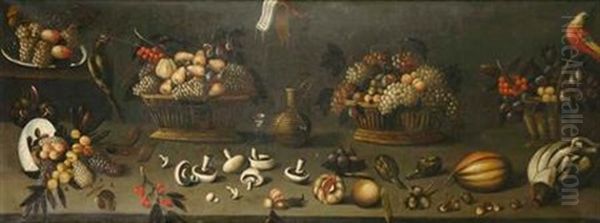 Still Life With Fruits, Vegetables, Wine And Birds - view 1