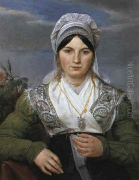 Portrait Of A Lady Knitting Lace - view 1