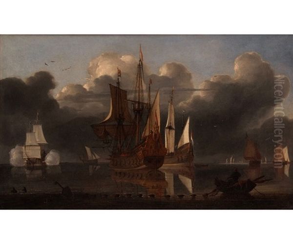 Galleon And Other Shipping In Calm Sea - view 1