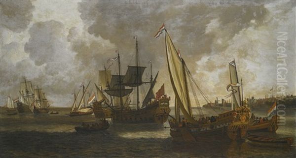 Yachts At Anchor, A View Of Rotterdam Beyond - view 1