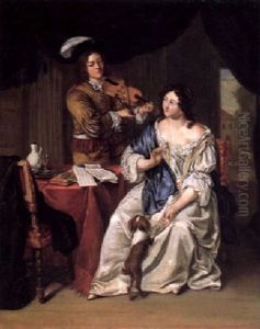 A Young Lady Listening To A Violinist by Willem Verschuring the Younger