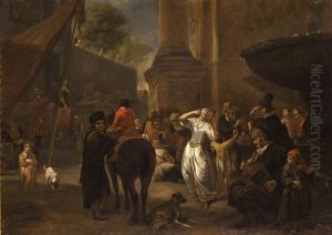 Scena Popolare In Piazza Romana by Hendrick Verschuring