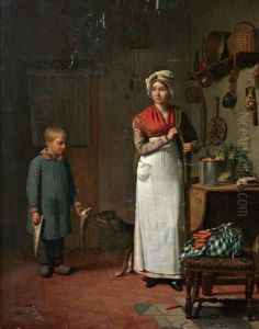 Keukeninterieur Met Vrouw En De Jonge Visser by Charles Brias