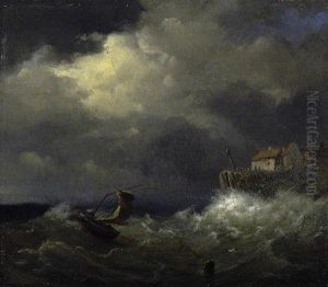 Yacht Om A Storm In Front Of The Norman Coast. Signed Bottom Right: Ch. Brias by Charles Brias