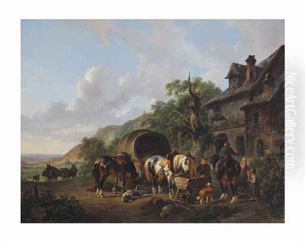 Travelers At A Tavern In A Sunlit Landscape - view 1