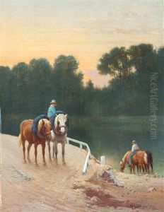 Horses Drinking At A Riverside by Wouter Verschuur the Younger