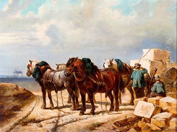Arbeiders Met Werkpaarden In Een Steengroeve - view 1