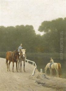 Pferde Und Reiter Am Ufer by Wouter Verschuur the Younger